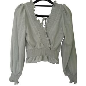 New by Blue Pepper ruffled‎ lite green pastel blouse puffed sleeves ruffled.